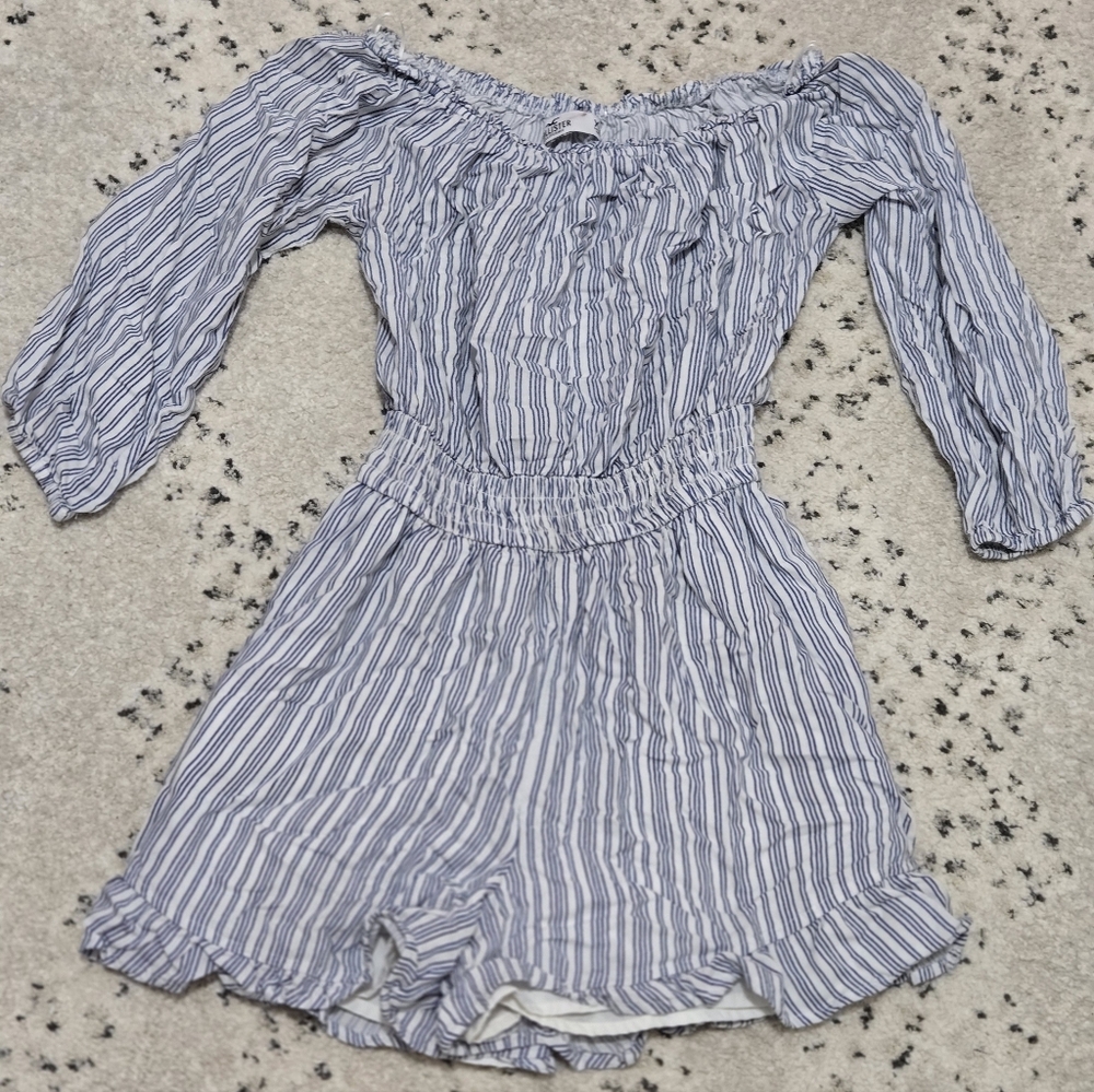 Girls Blue and White Striped Off-Shoulder Dress - Youth